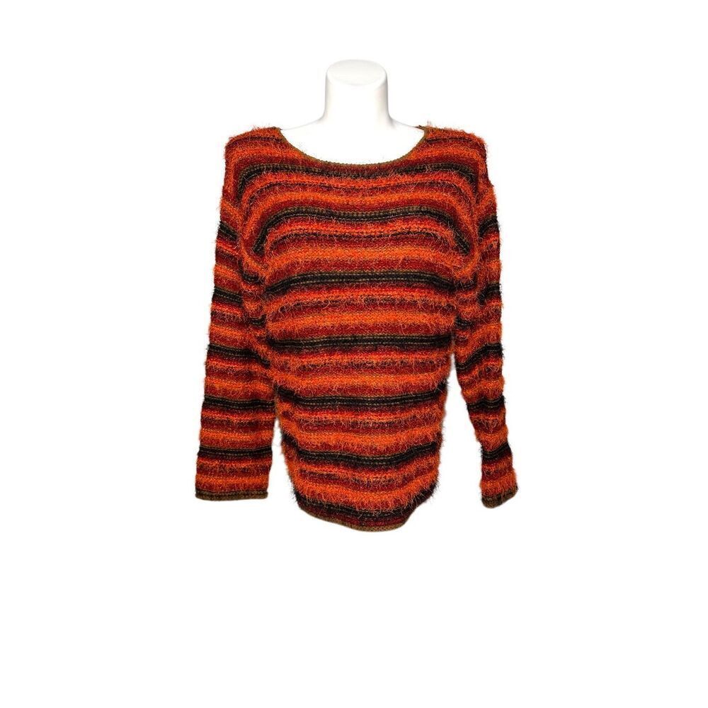 Easy Spirit vintage eyelash sweater in orange and brown stripes size XL